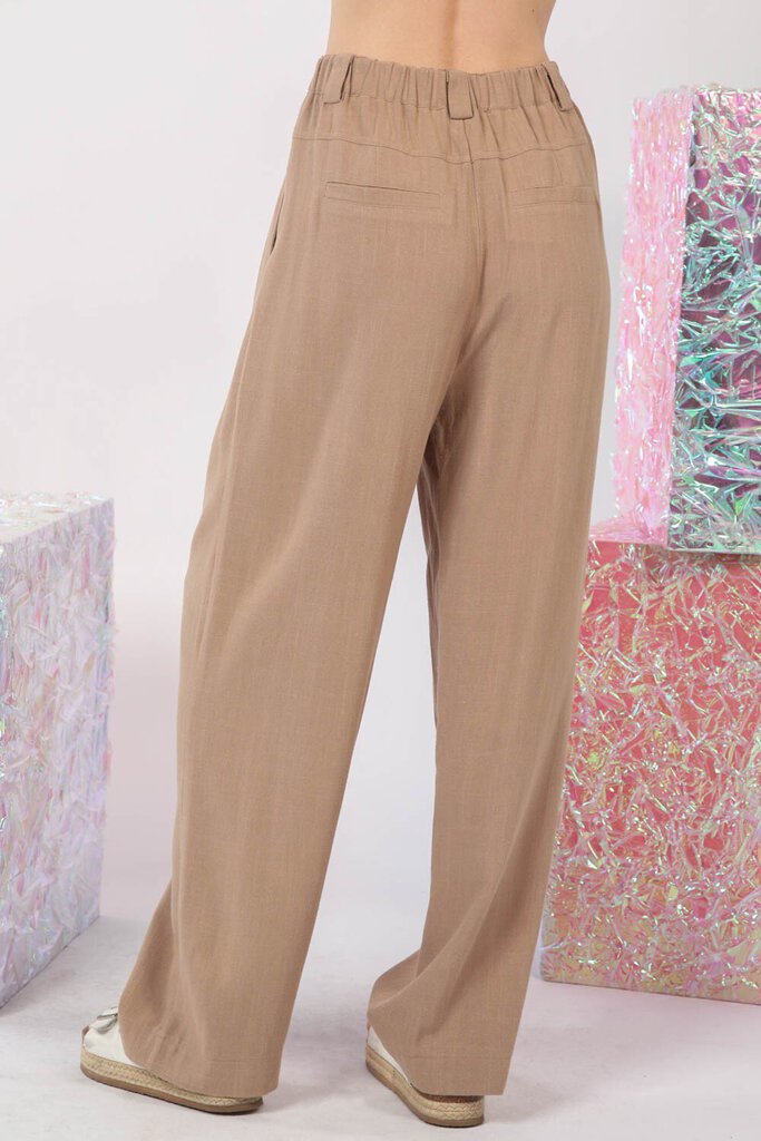 Solid Linen Pleated Wide Leg Comfy Pants