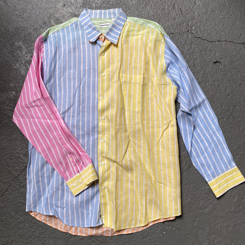 Tape Stripe 100% Linen Button Down Long Sleeve