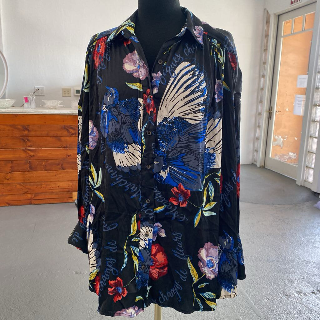 Floral Relaxed Fit Hi Low LS