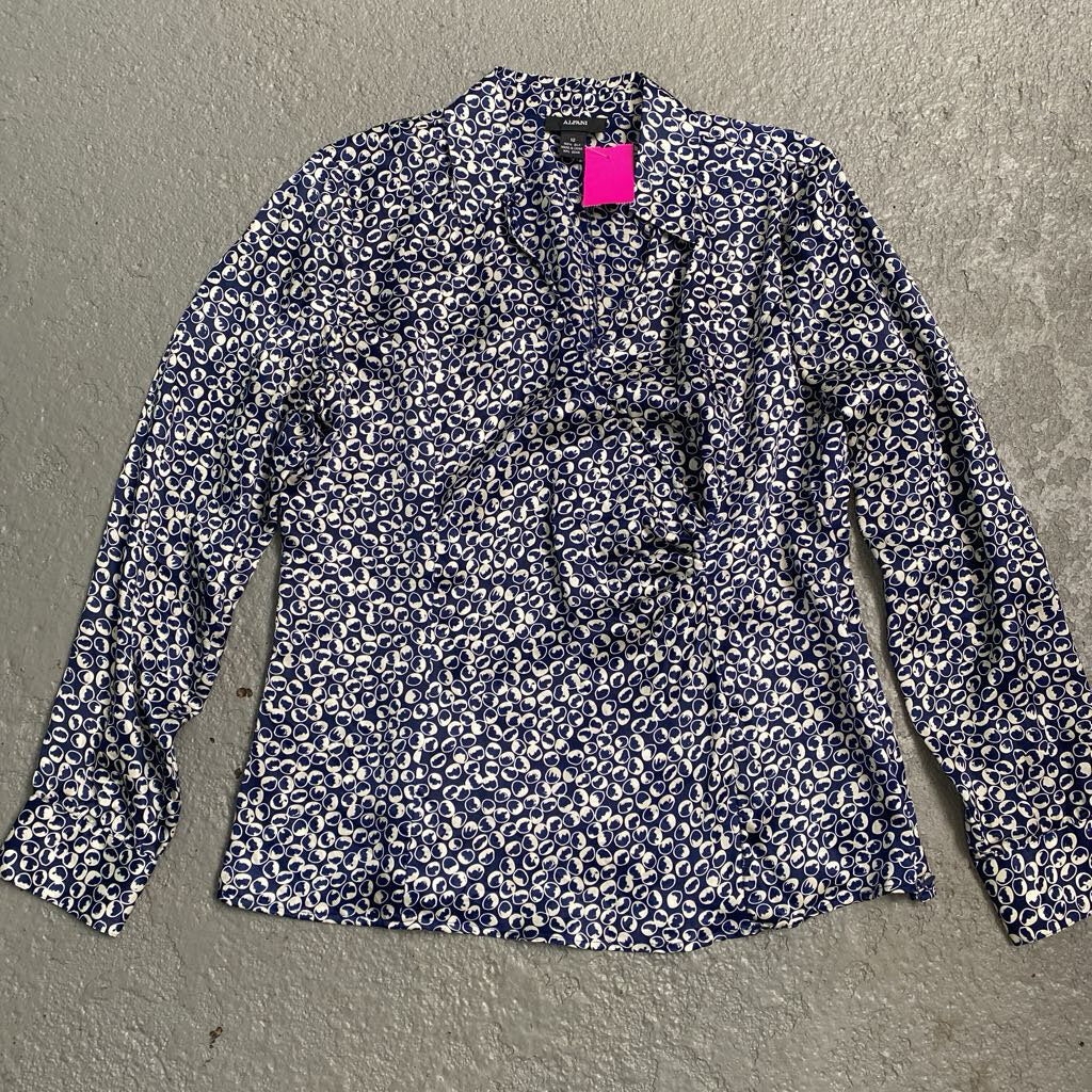 Pattern Faux Wrap LS Blouse