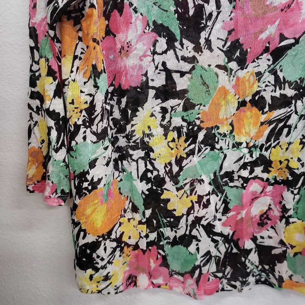 Lauren Ralph Lauren 100% Linen Floral Print 3/4 Slv Blouse