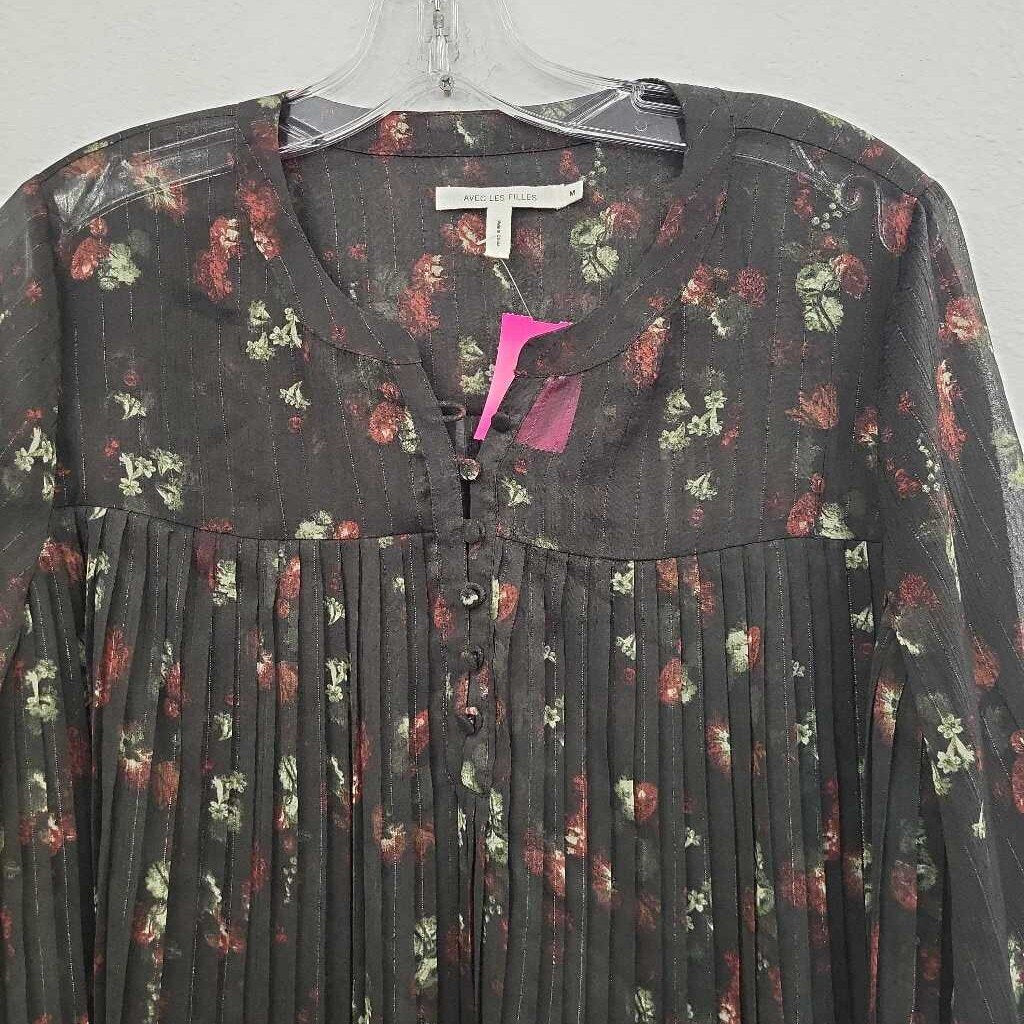 Avec Les Filles Wide Sleeve Sheer Floral Print Top