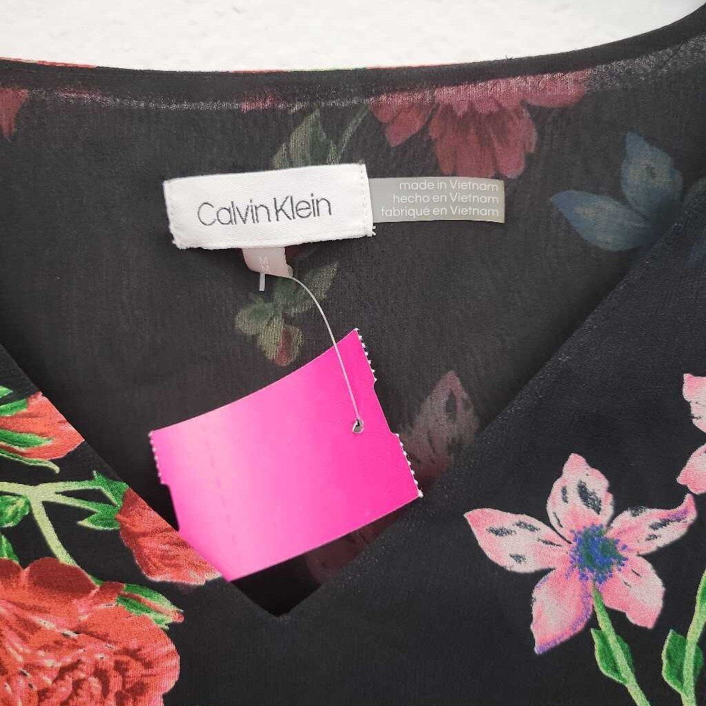 Calvin Klein Floral Print Sheer Overlay LS Top