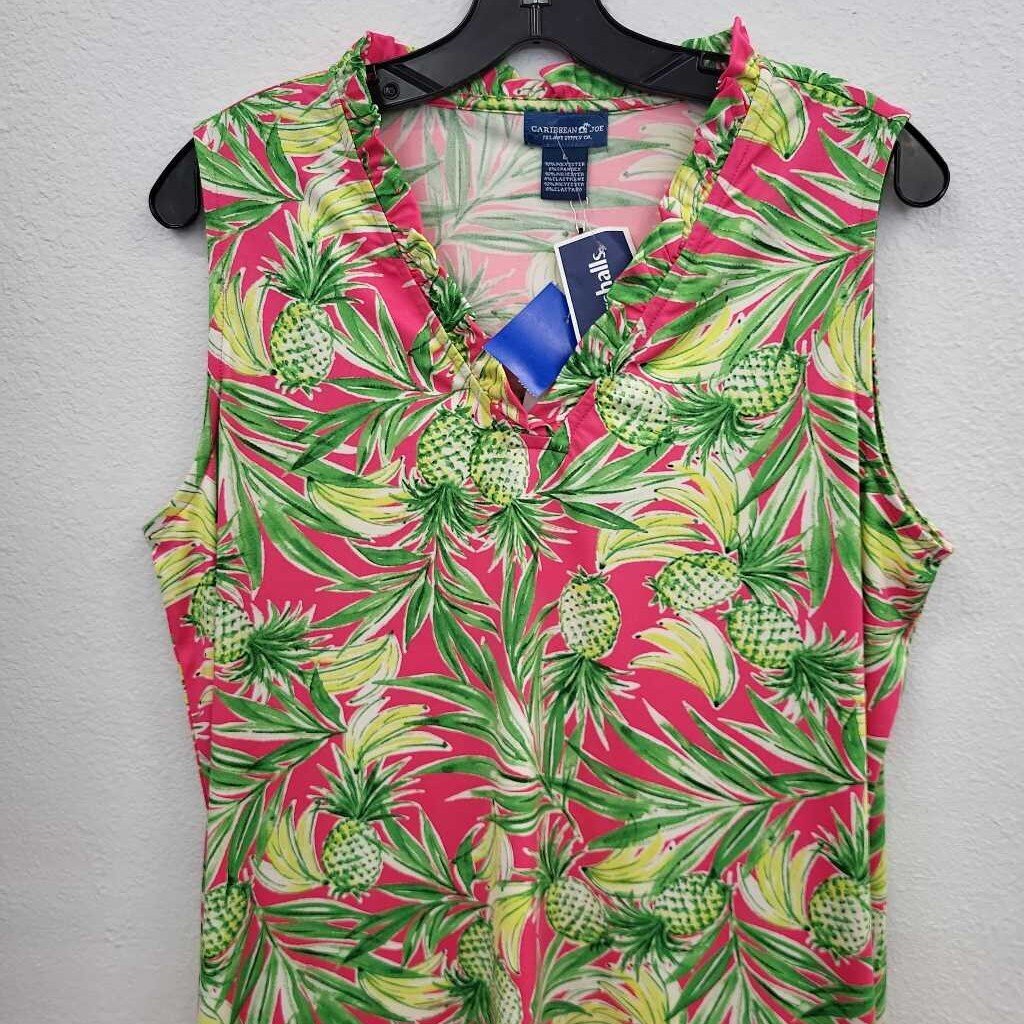 Caribbean Joe Tropical Fruit Print SL Dress