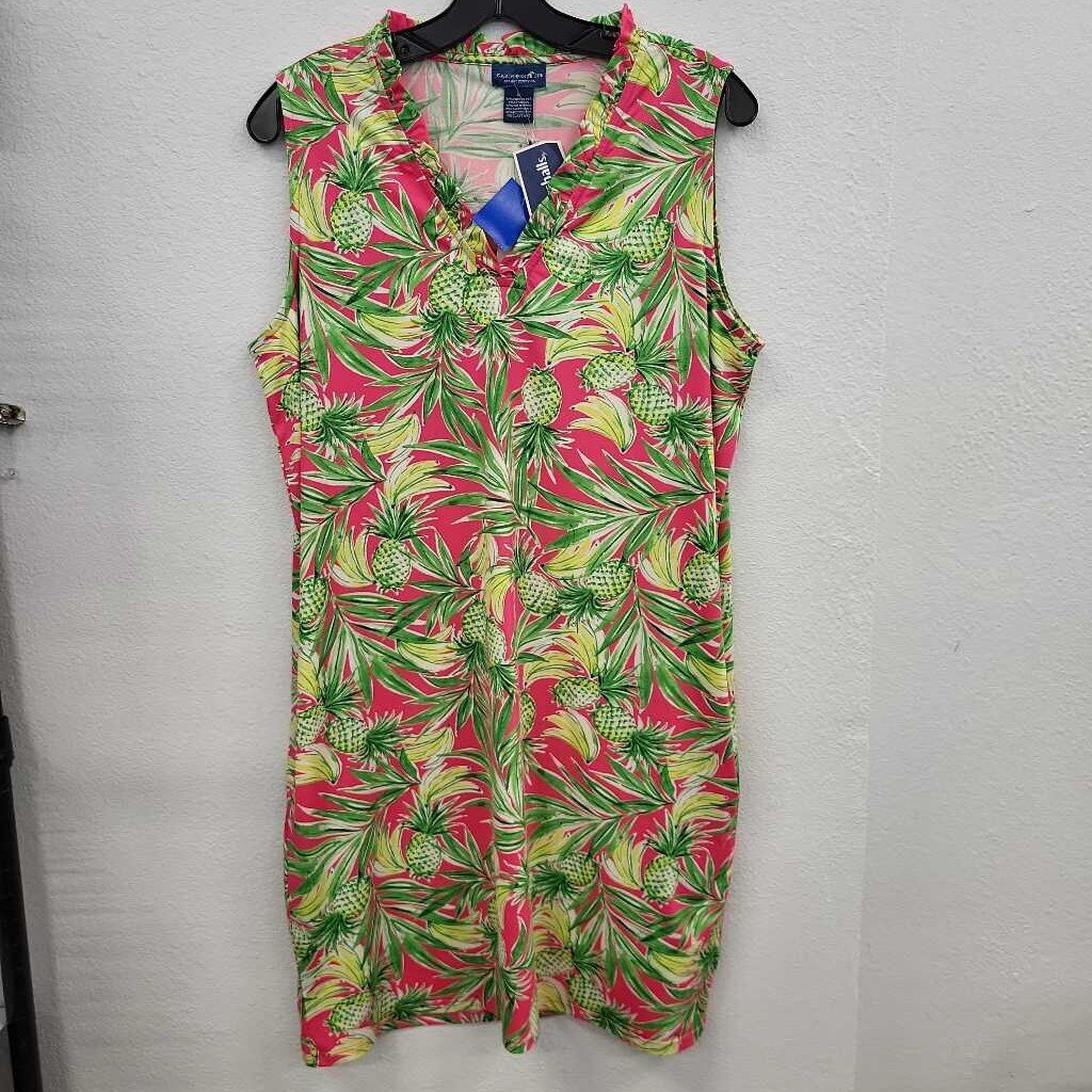 Caribbean Joe Tropical Fruit Print SL Dress