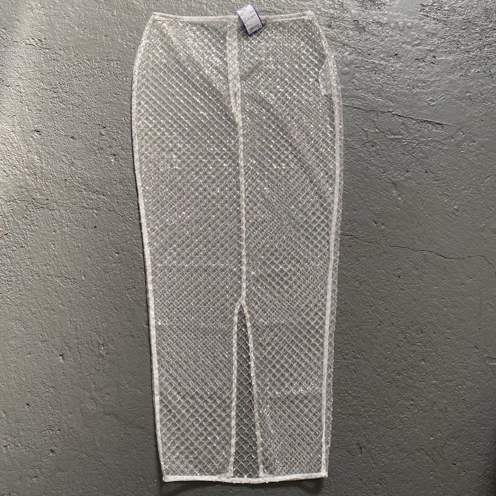 Mesh Beaded Maxi Pencil Skirt