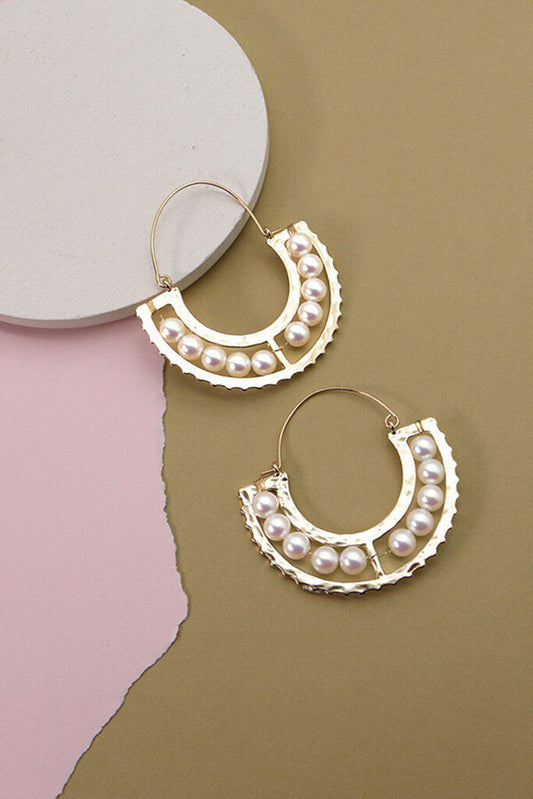 U DROP CHARM PEARL BEAD EARRINGS