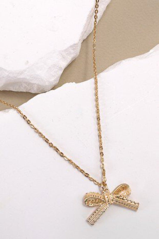 LACE BOW CHARM PENDANT NECKLACE