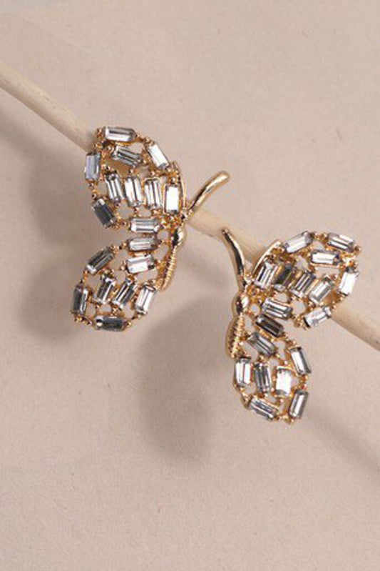 BUTTERFLY BAGUETTE RHINESTONE EARRINGS