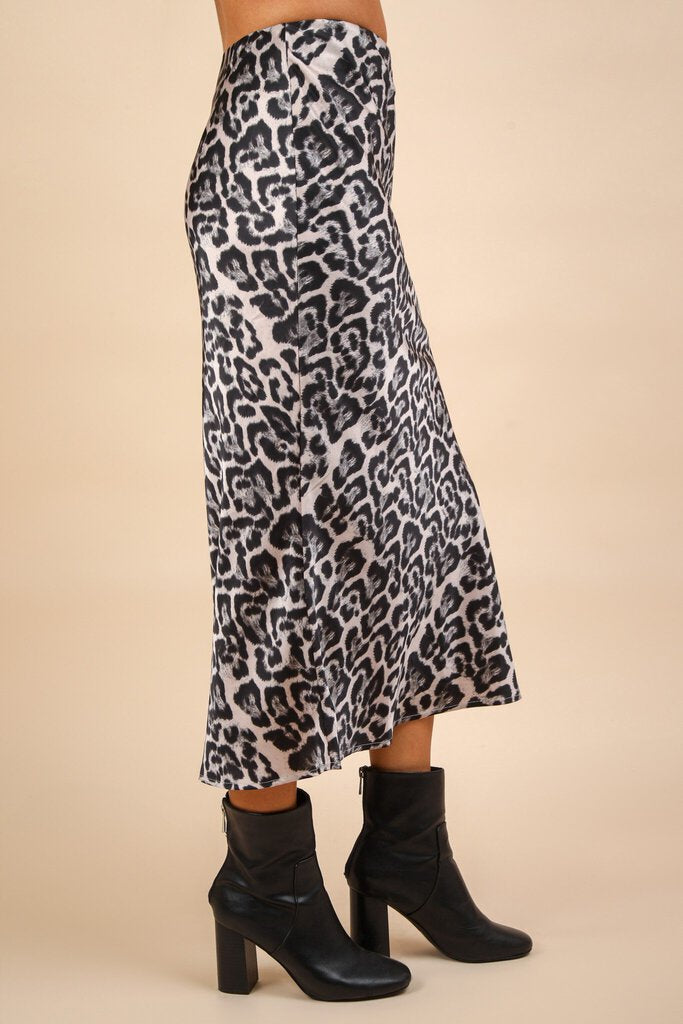 Leopard Printed Bias Cut Midi Skirt