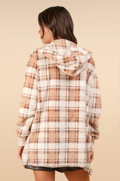 Oversized Faux Fur Tunic Hooded Printed Jacket