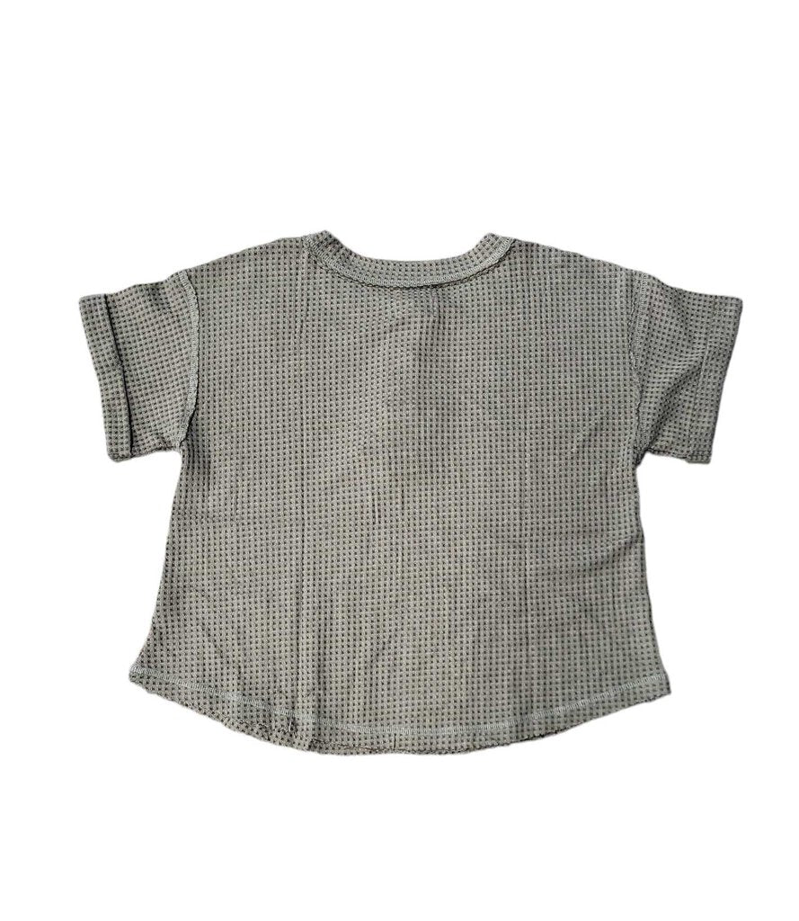 Waffle Button Short Sleeve Top