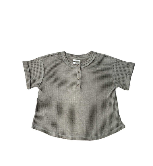 Waffle Button Short Sleeve Top