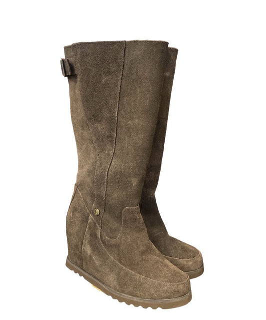 Knee Length Wool Blend Lining Wedge Boots