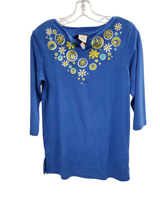 Bob Mackie Wearable Art Blue Top with Floral Embroidery