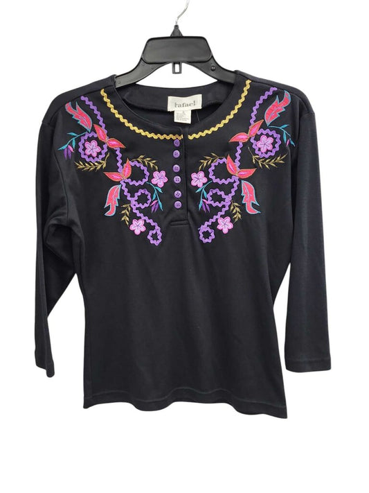 Rafael Women's Embroidered Black Long Sleeve Top