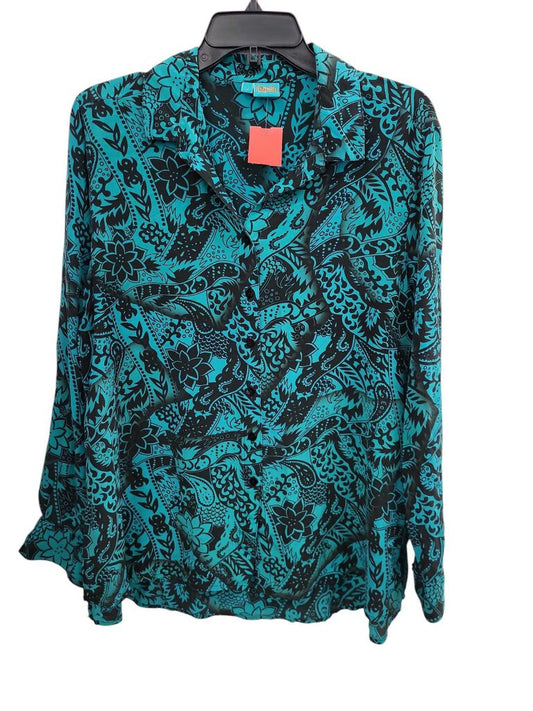 Tianello Women's Turquoise Floral Print LS Top