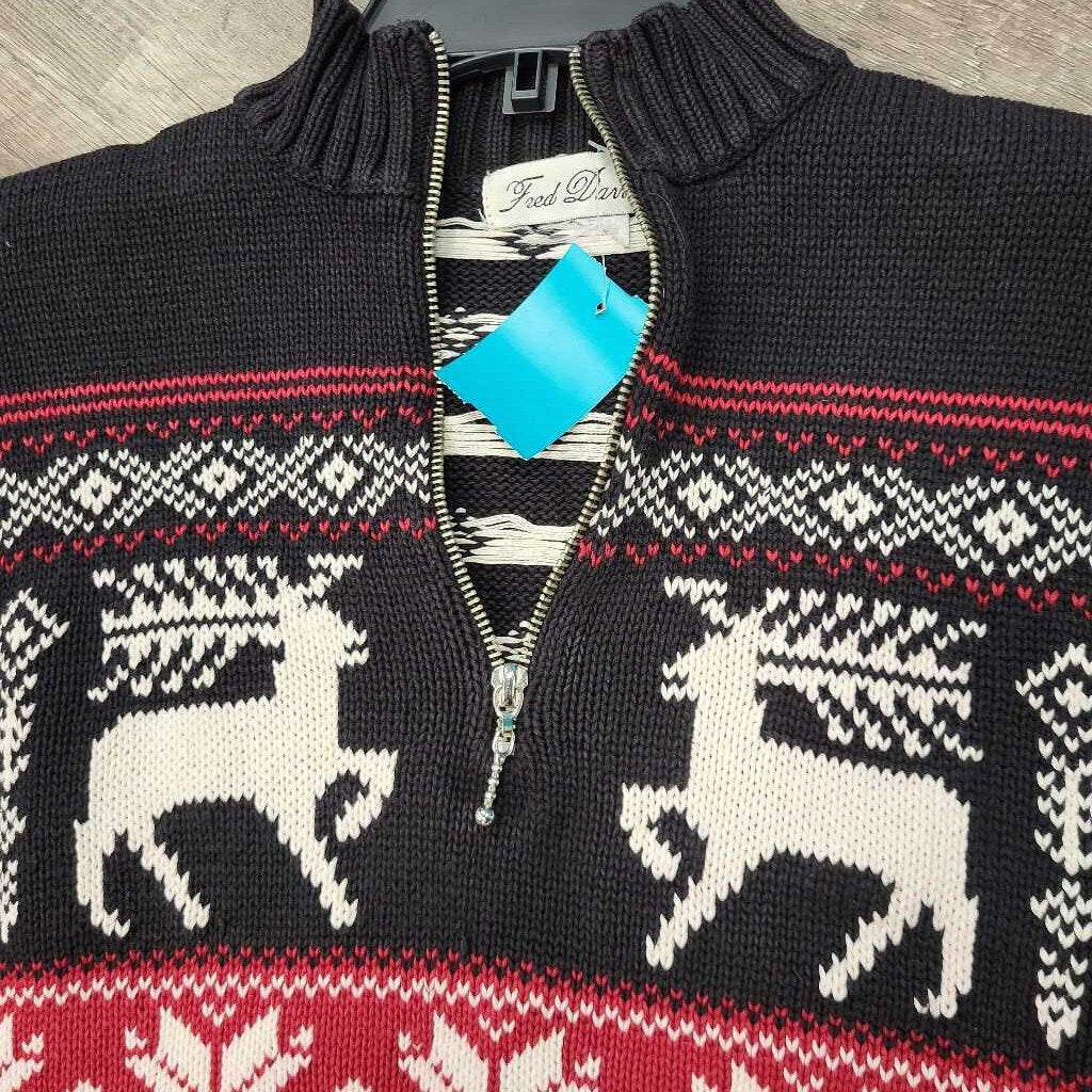 Fred David Holiday Sweater with Reindeer and Snowflakes