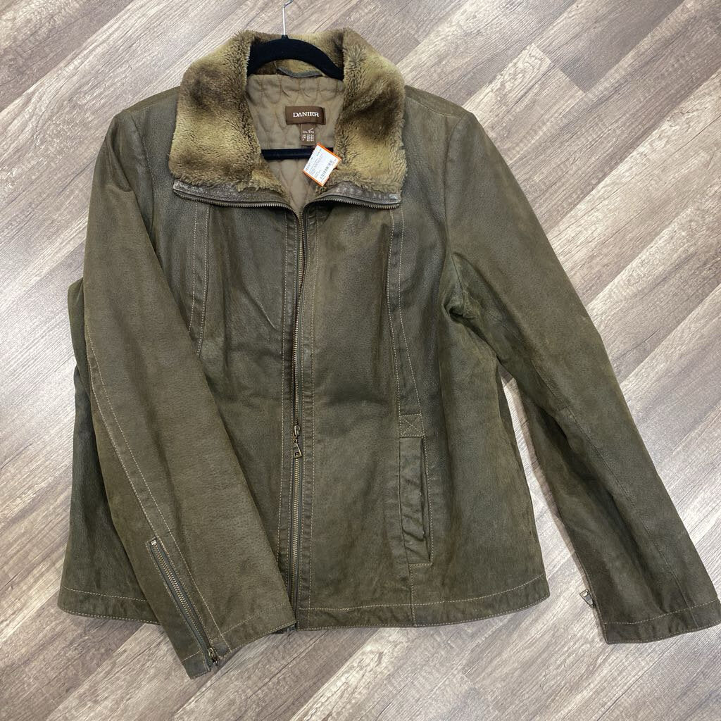 Suede Leather Jacket with Sherpa Collar