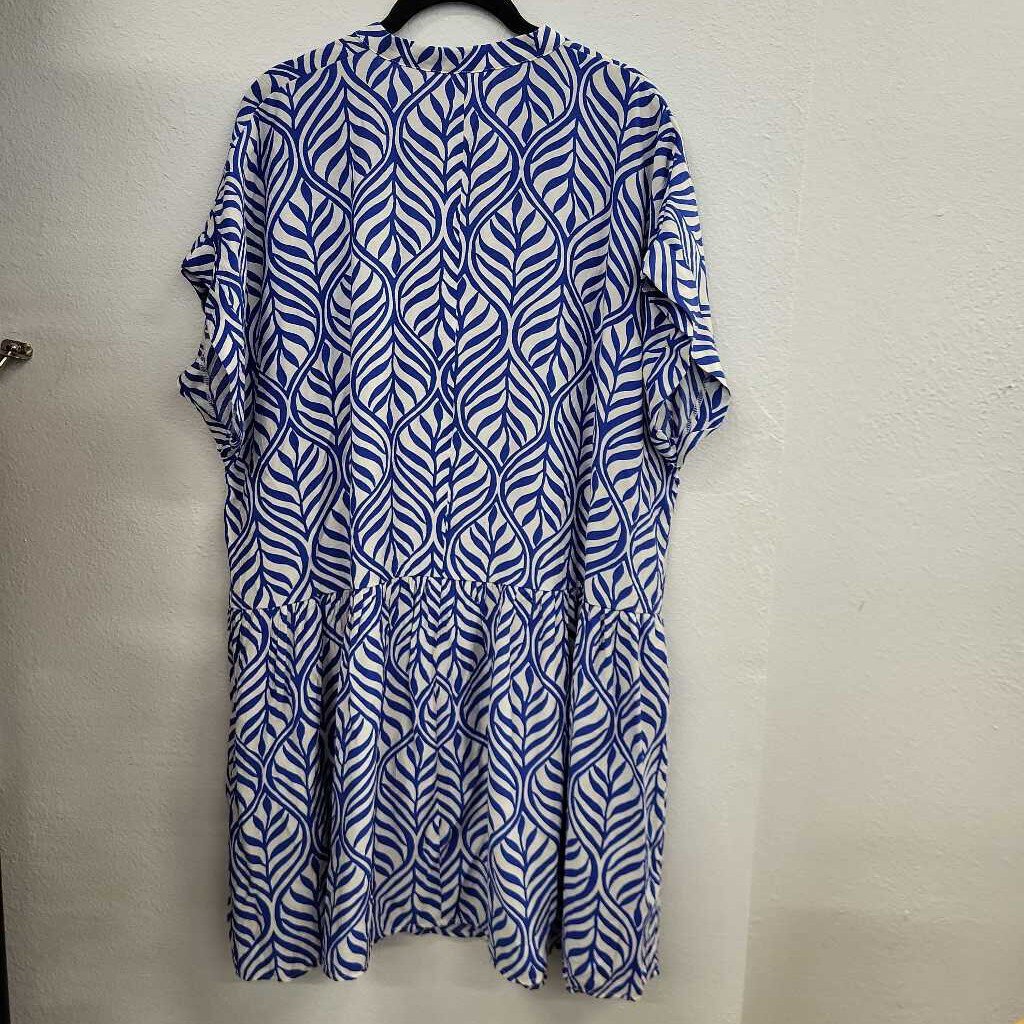 Blue and White Leaf Printed Dress