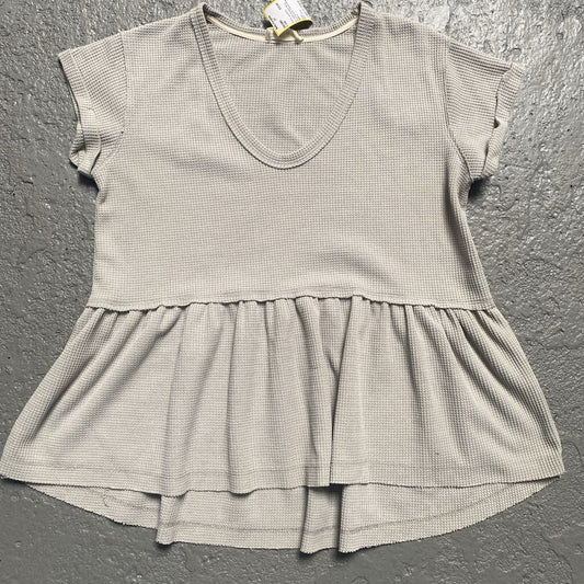 Scoop Neck Waffle Knit Tiered Short Sleeve
