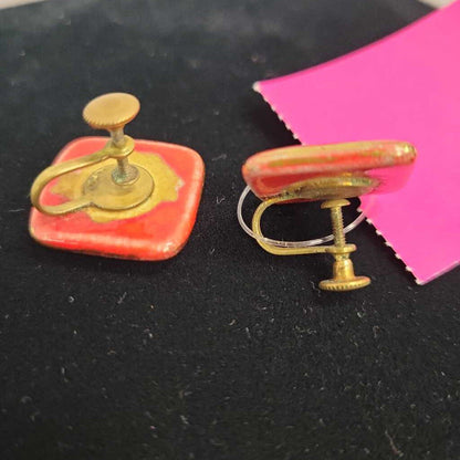 Vintage Red Screw Back Earrings