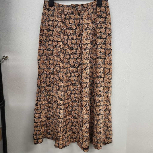 Jones NY Floral Print Front Button Maxi Silk Skirt