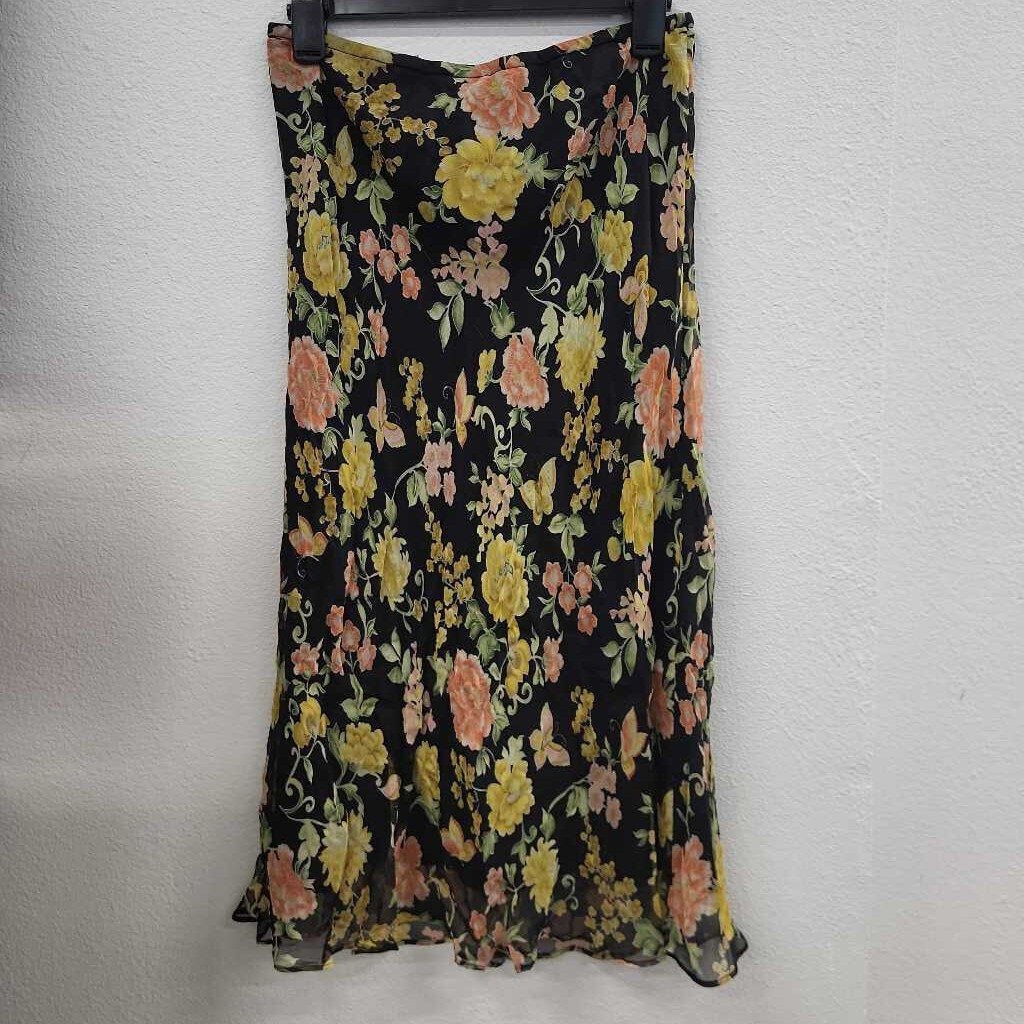 Allison Taylor Floral Print Maxi Silk Skirt