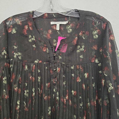 Avec Les Filles Wide Sleeve Sheer Floral Print Top